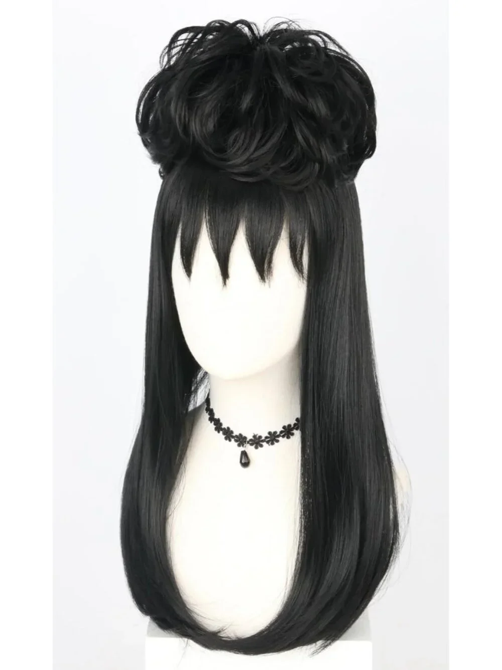 Women's Black 1 Short Cosplay Halloween Costume Wig With Necklace Earrings